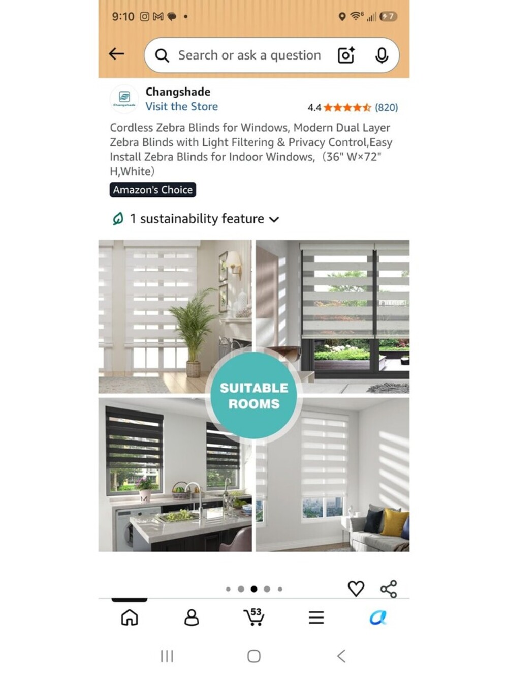 Zebra Blinds 36" W×72" H,